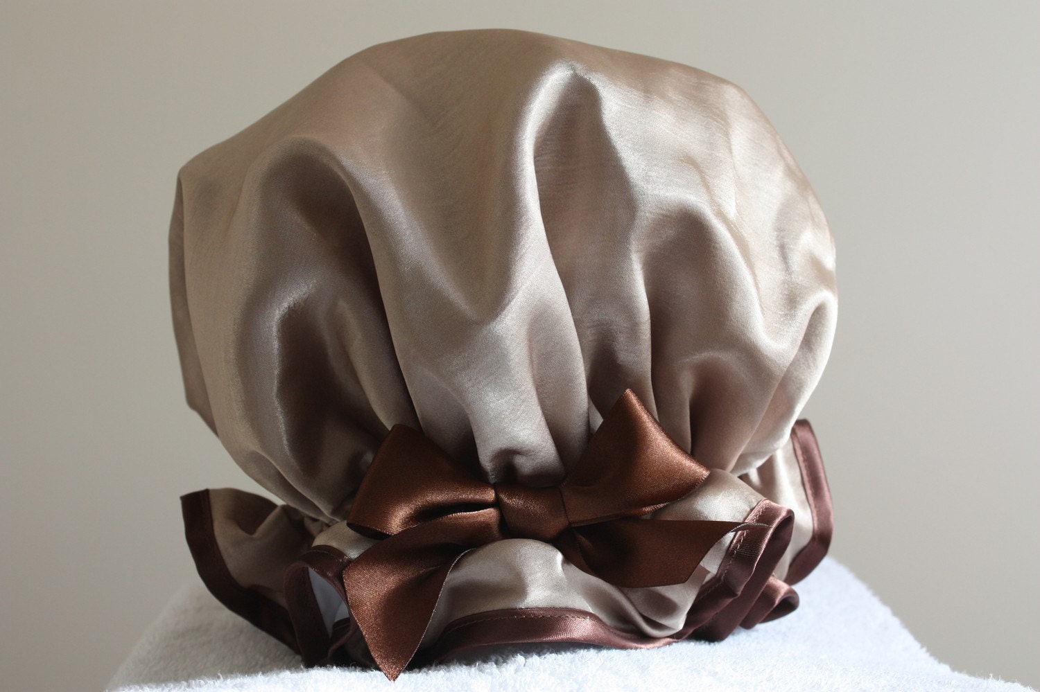 Skinny Latte Satin Shower Cap Bath Hat by HatsyUK on Etsy