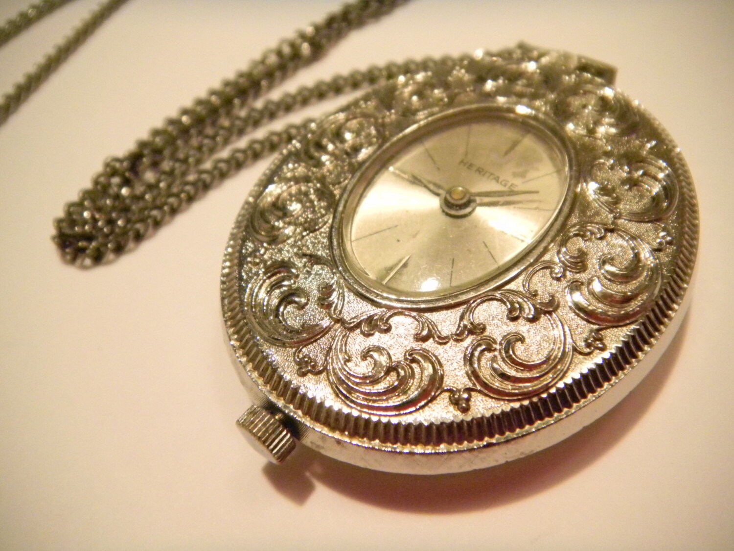Vintage Silver Heritage Pocket Watch Necklace Chain