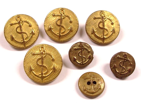 VINTAGE MILITARY Buttons Anchor Navy Gold Embossed Crest