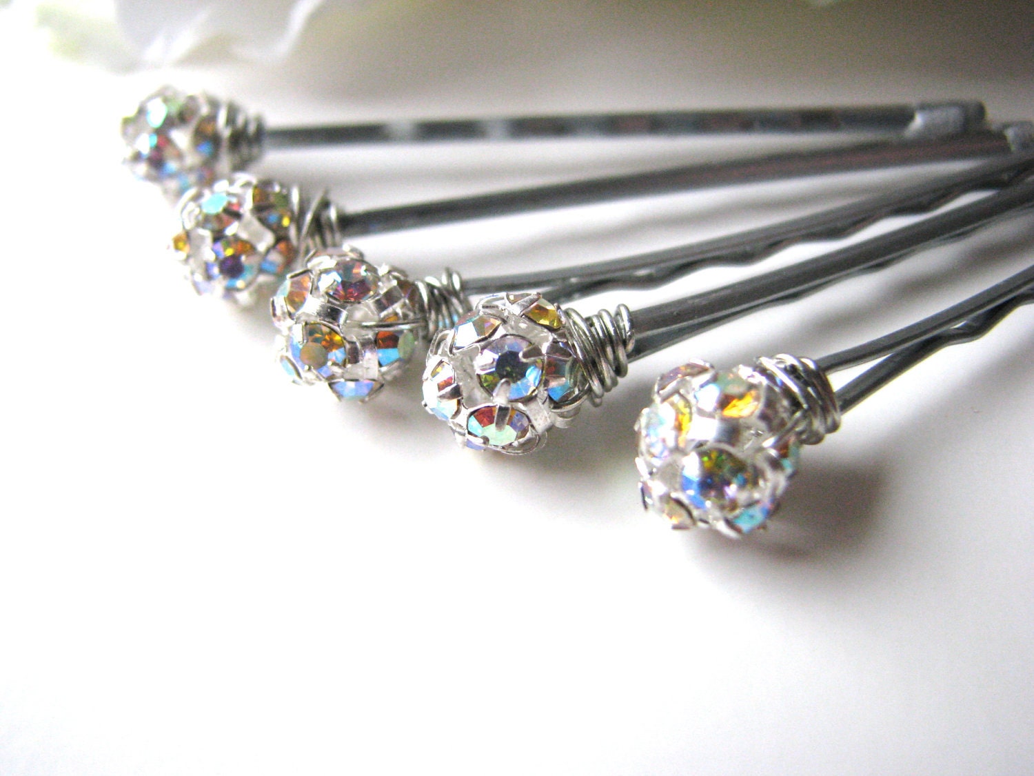 Bridal Rhinestone Hair Pins Set Czech Crystal Ab