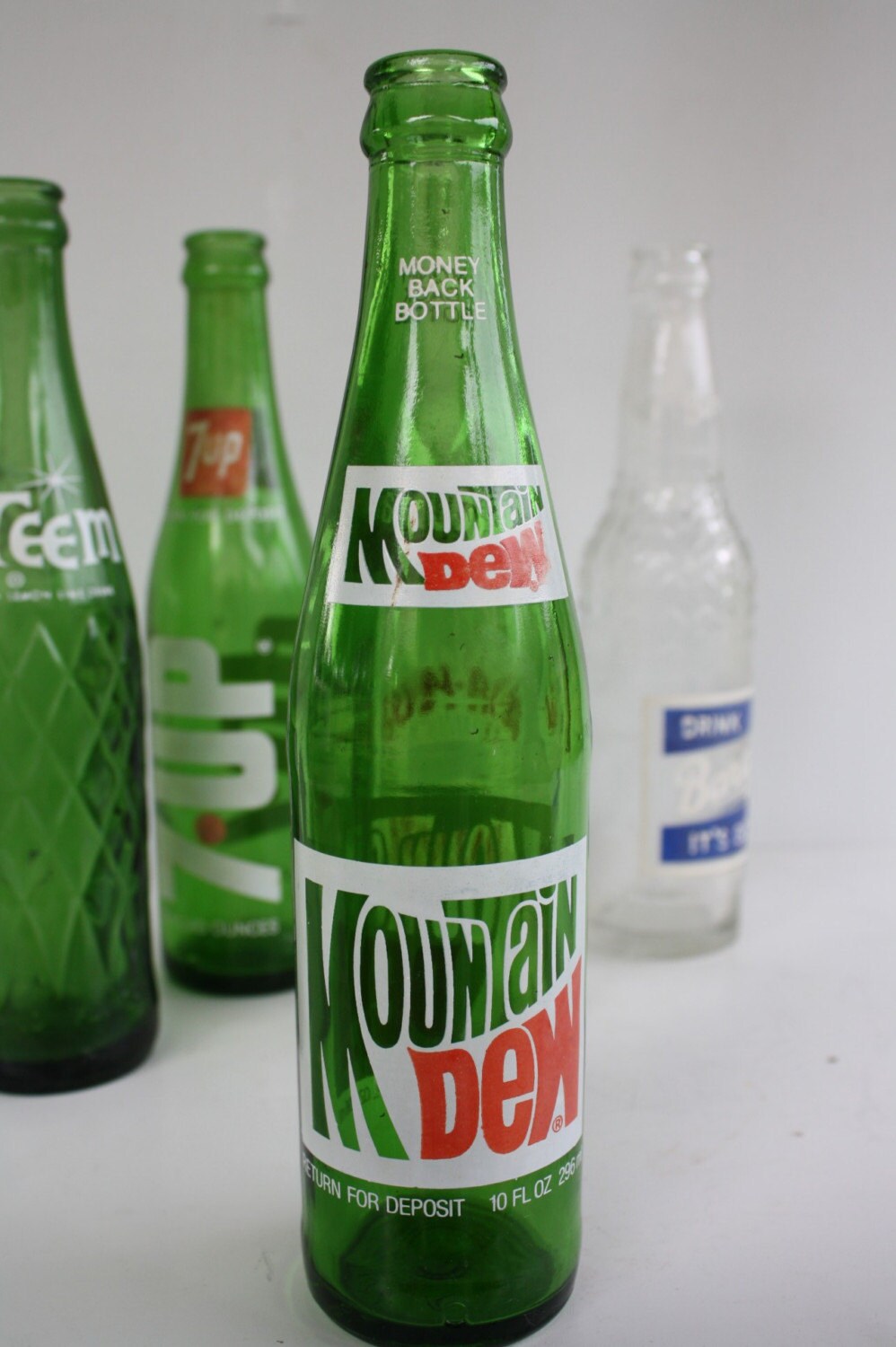 Vintage Glass Soda Bottle With Painted Label Mountain Dew