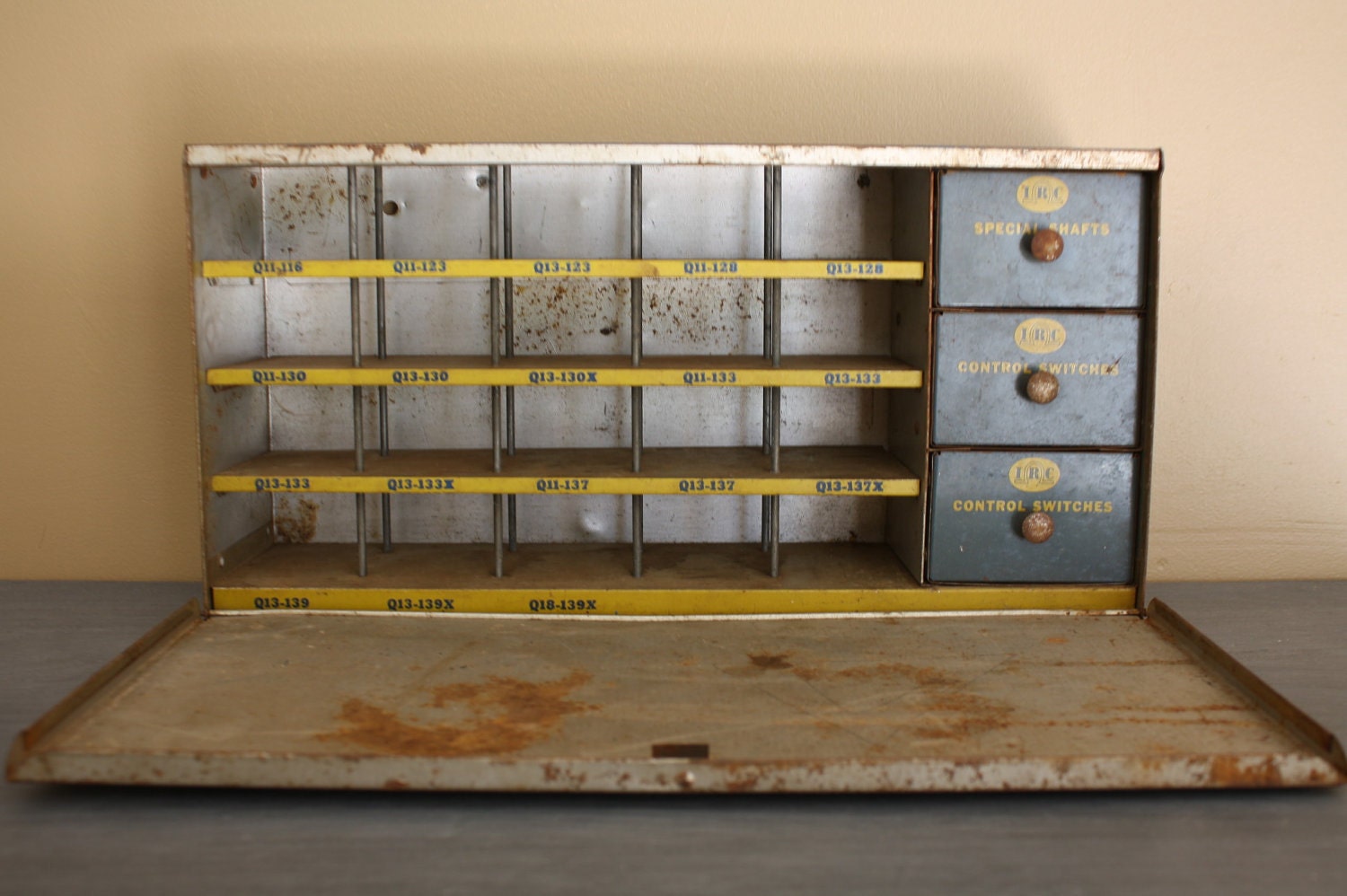 Vintage Metal Storage Box With Cubbies and Drawers