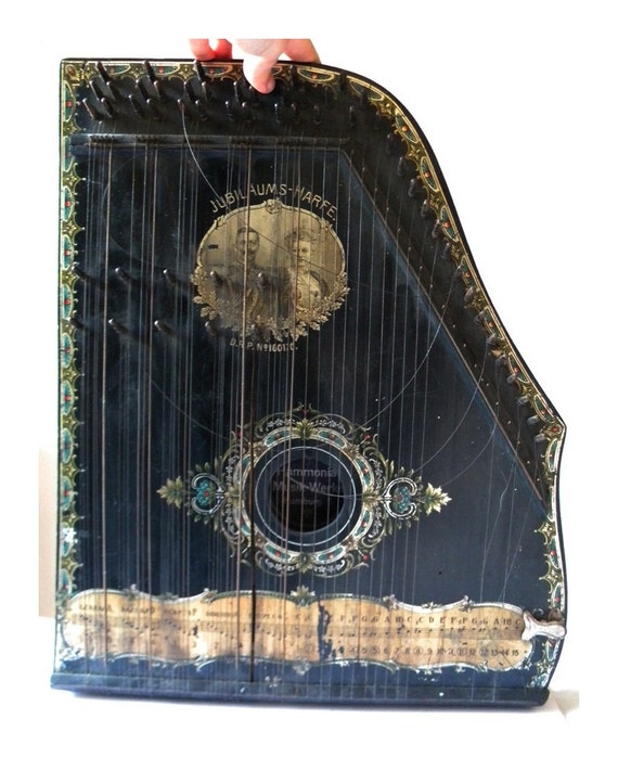 antique harp german lap harp only for display by thehopetree