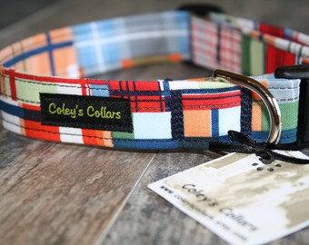 Preppy Nautical Plaid Dog Collar "The Yacht Club" Dog Collar