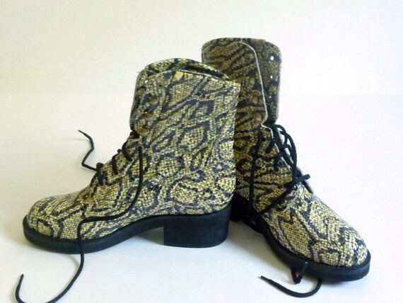 snakeskin print combat boots