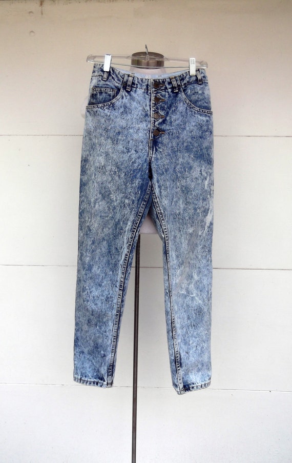1980s Guess Acid Washed Jeans Button Front Straight Leg