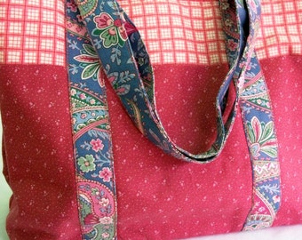 Pink Tote Bag Pink Blue Paisley