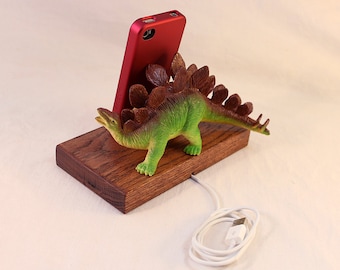 iPhone - iPod Dock -Charger and Sync Station - Oak - Big Green Fin Dino - Scary - One of a Kind - FREE Shipping - Dinosaur