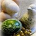 Easter Egg - Hand Scratched Real Egg Unique ETCHED Lithuanian Carved Present Green Tree Branch with Bird Carved Pysanky