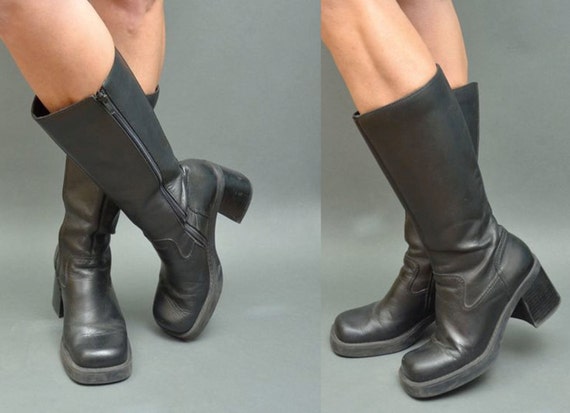 chunky heel square toe boots