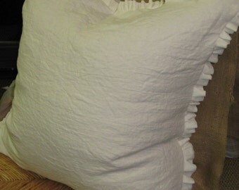 Washed Linen Small Ruffle Euro Sham-1" Ruffled Edge-Pillow Cover Only---Zip Closure