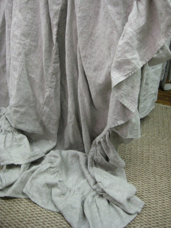 Ruffled Washed Linen CoverletLong Ruffled Bed