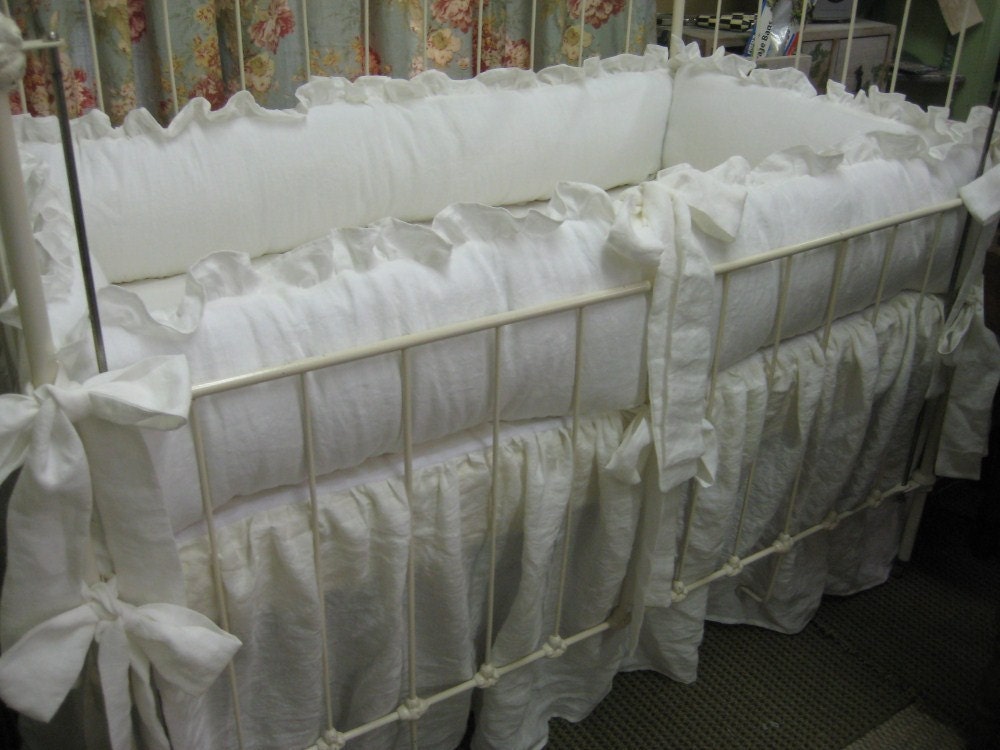 Vintage White Crib Bedding-Ruffled White by cottageandcabin