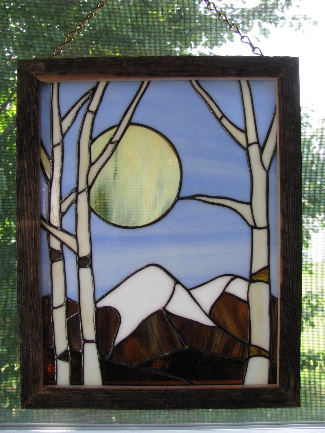 White Birch Stained Glass Panel by RedfordGlassStudio on Etsy