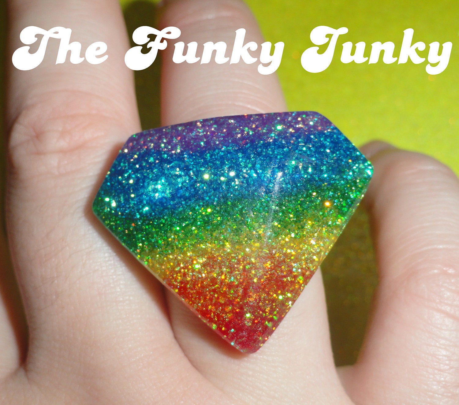Rainbow Diamond Ring Glitter Resin Adjustable Ring Band