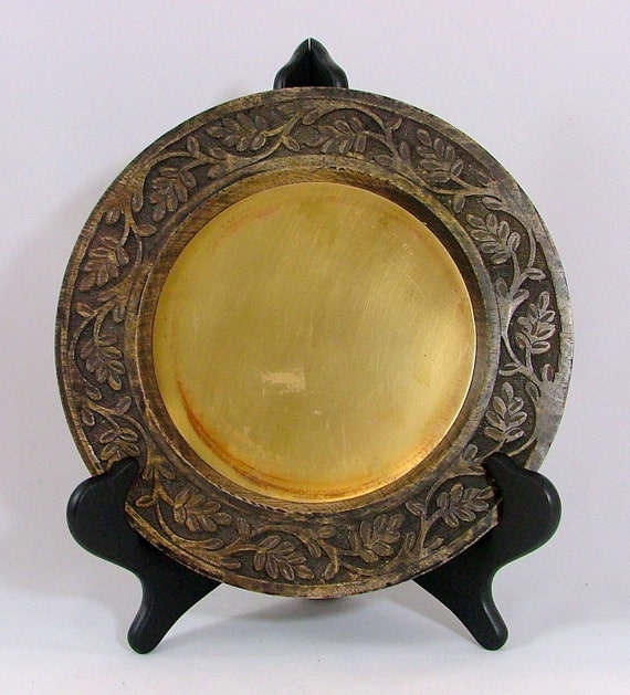 Vintage Carved Wood Candle Plate