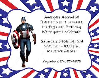 10 Captain America Invitations with Envelopes. Free Return Address Labels