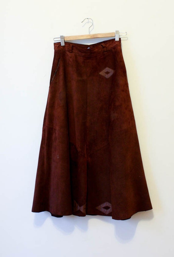 vintage chocolate brown SUEDE midi length skirt S