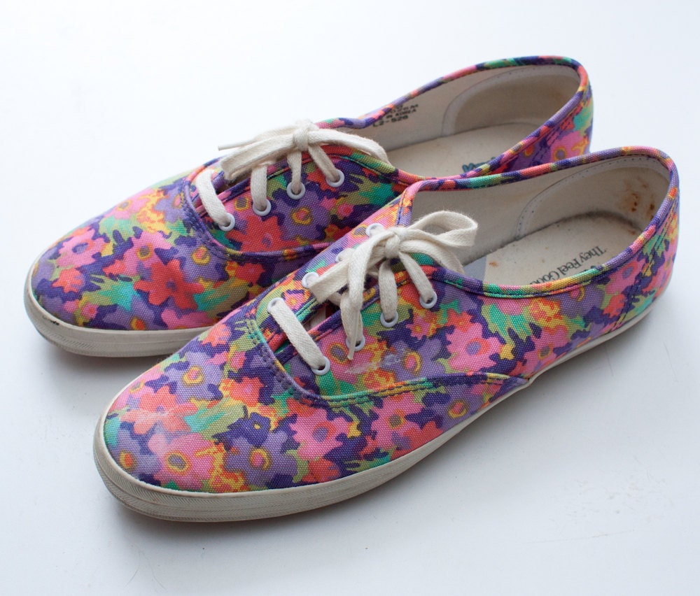 1990s floral keds / floral canvas lace up sneakers by youngcaptive