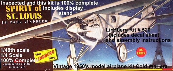 Vintage 1950s 1/48 scale model Airplane kit Spirit St Louis