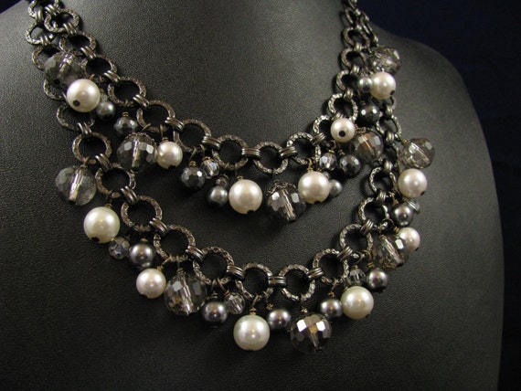 Necklace. Stunning Swarovski White and Gray by CarolDowningDesigns