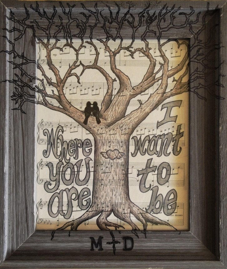 Custom Framed Winged Heart Carved Tree Art Print 11 x 13