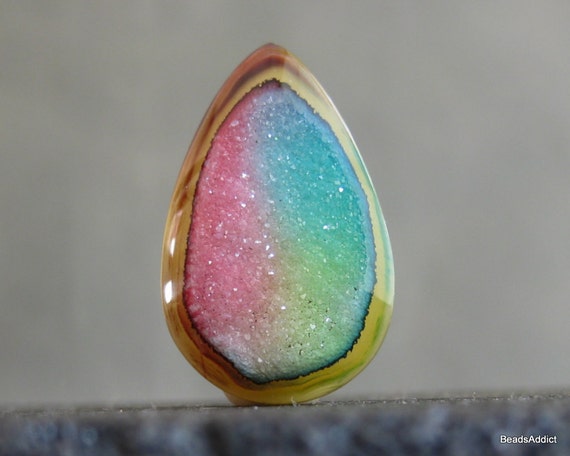 Rainbow Geode Gem Honey Chalcedony Colorful Pear Teardrop