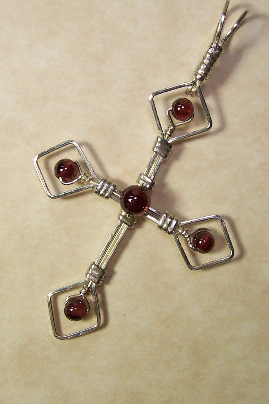 Sterling Silver Wire Wrap Gemstone Cross by fishcreekdesigns