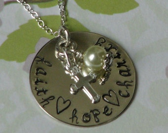 Faith Hope Charity, sterling silver necklace
