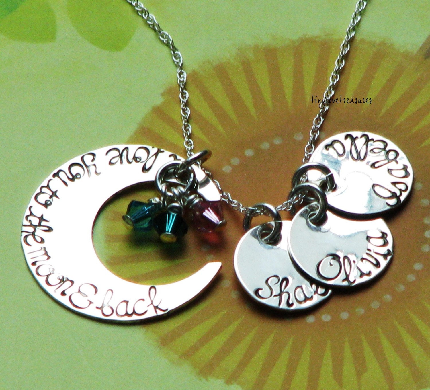I love you to the moon and back necklace with THREE name