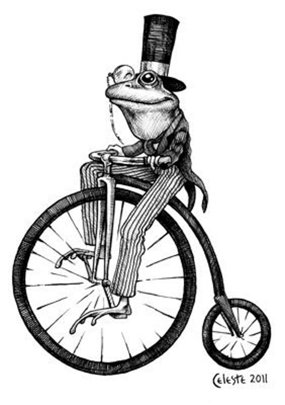 Items similar to Bicycle Frog print with Mat on Etsy