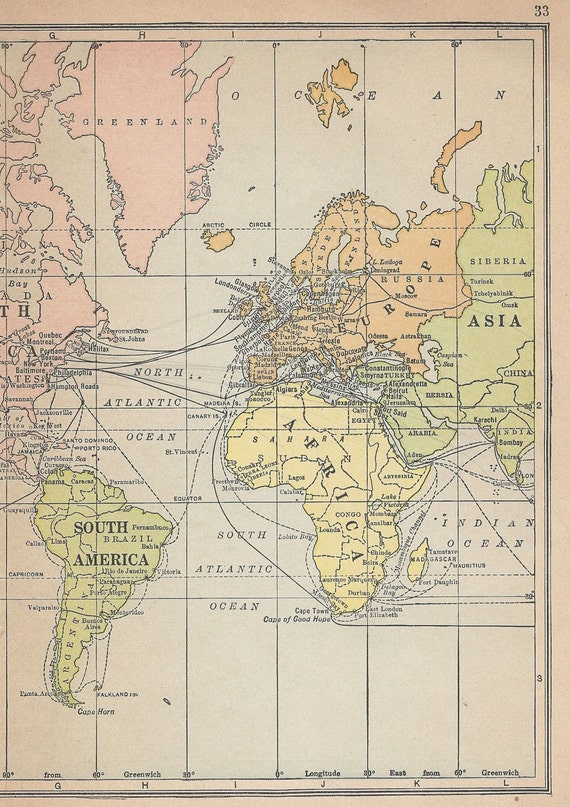 1934 World Atlas 2-sided map EUROPE or MAP OF THE