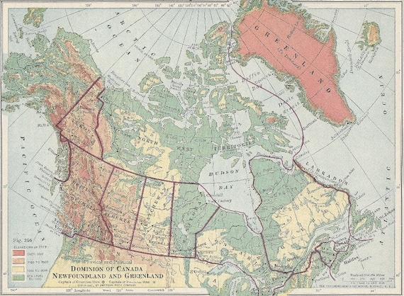 Canada Map Antique Map Old Map Vintage Map Newfoundland