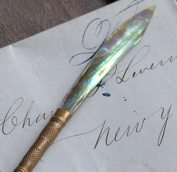 Antique Ink Dip Pen Abalone and Gold