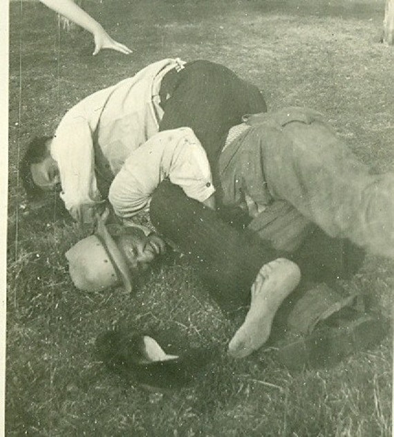 Old Men Fighting Rolling on Ground Vintage Photo