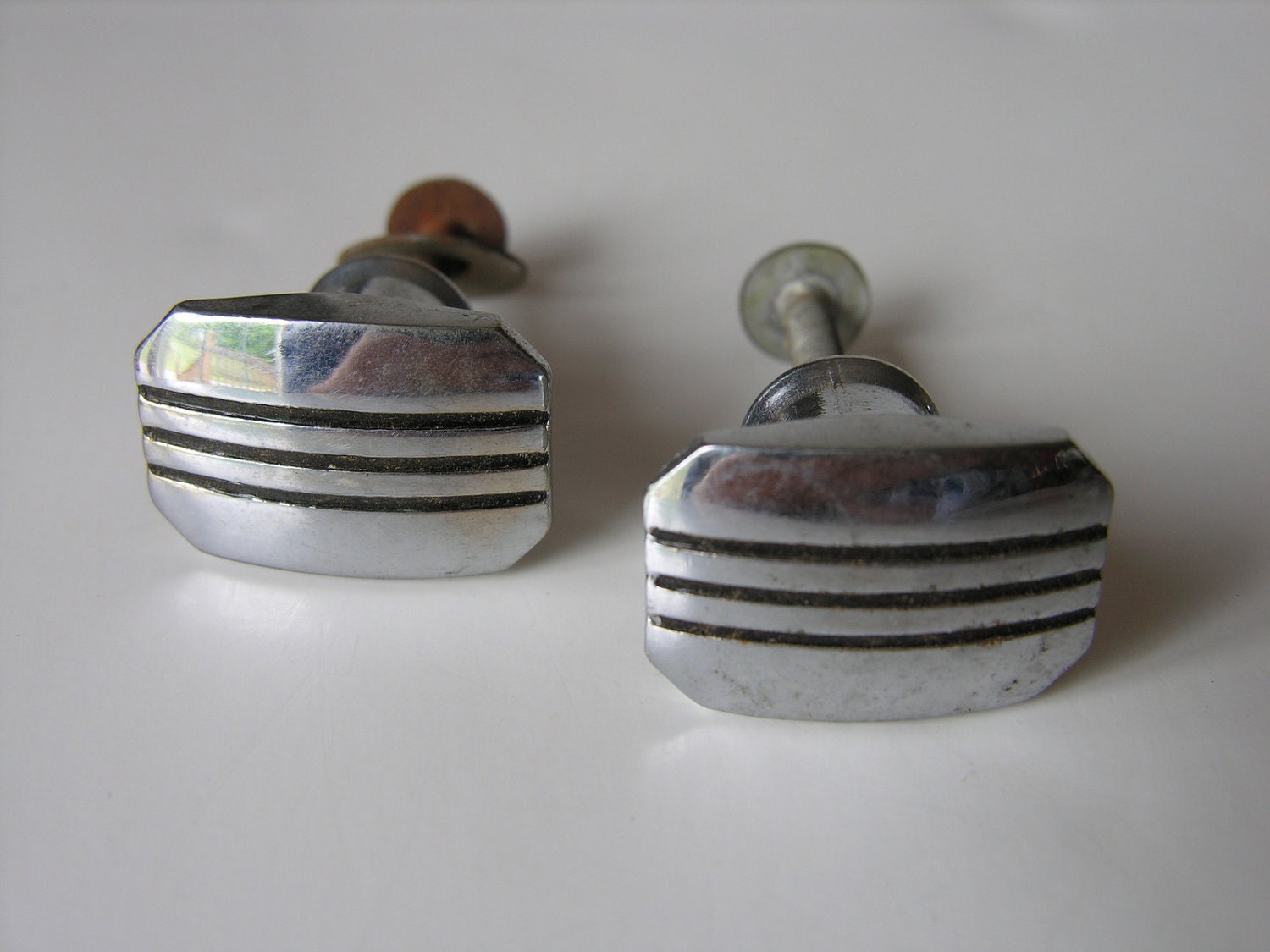 Art Deco Metal Knobs 2 Vintage Silver Drawer Pulls