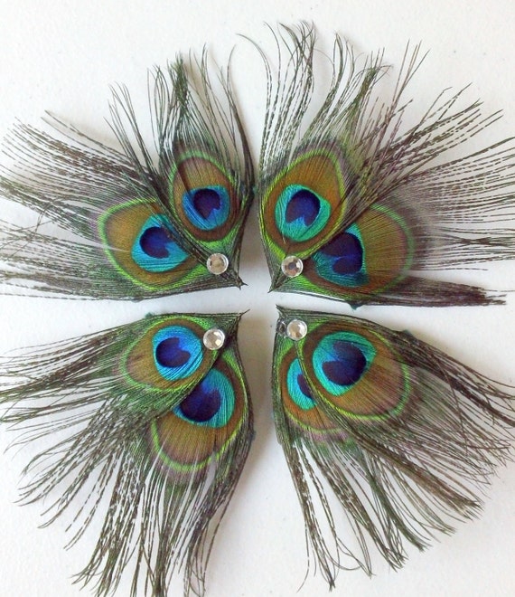 Items similar to On SALE this week- Set of 8 Peacock Feather Hair Clips ...