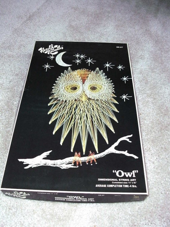 Vintage DIY 1974 Complete Craft Kit String Art Owl FREE