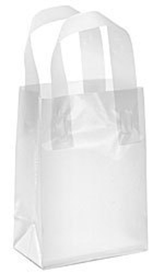 Items similar to 25 Clear Frosted Bag with Handles small plastic shopping boutique bags Craft ...