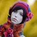 Yarn worsted wool beret and neckwarmer with flower , roses, rubella, victorian style