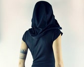 Eco black hooded short sleeve sweatshirt dress handmade bamboo- made to order