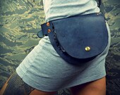 LARGE pocket belt - black leather utility fanny pack