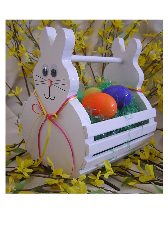 Wooden Easter Bunny Basket Handmade to Order Painted White