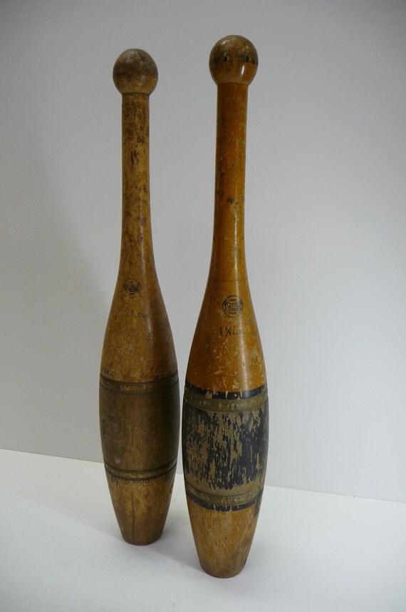 Vintage Wooden Clubs Indian Juggling Exercise 1 1/2 lbs Aged