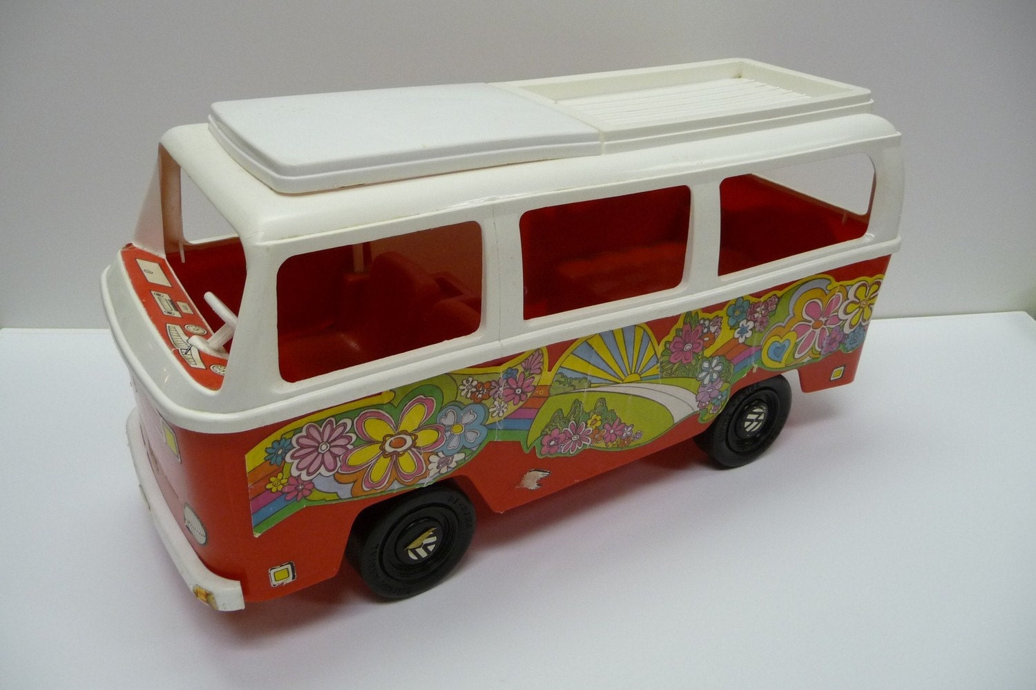 Vintage VW camper bus toy Red flower power Empire large groovy