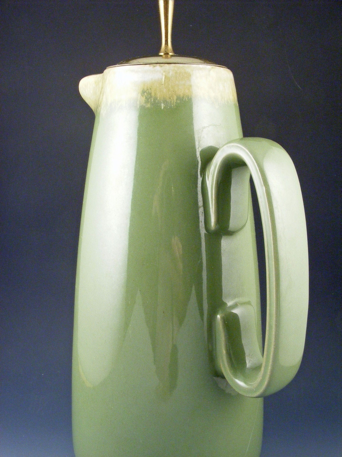 Vintage Coffee Pot Hull Pottery RARE Avocado Green Drip Glaze