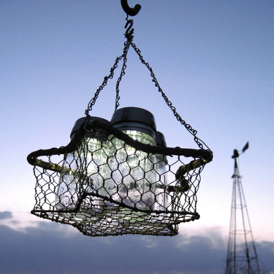 Mason Jar Solar Light Chandelier 3 Vintage Ball Pint Solar