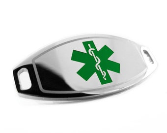 Green Medical ID Plate for Beaded Bracelet, ENGRAVED FREE - i1C