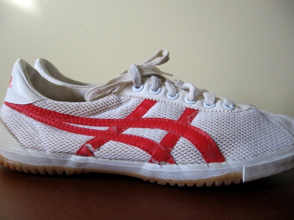 Old school ASICS TIGER White and Red Shoes 1980s Men's 8