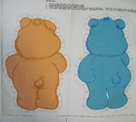 1980s Pre Printed Fabric Sewing Patterns for 2 CARE BEAR Dolls